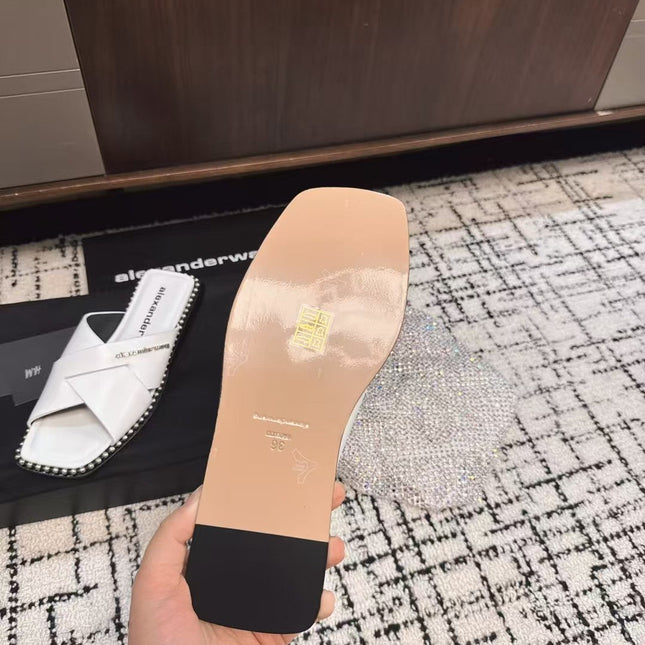 RHODES STUDDED SLIDE SANDAL IN WHITE CALFSKIN