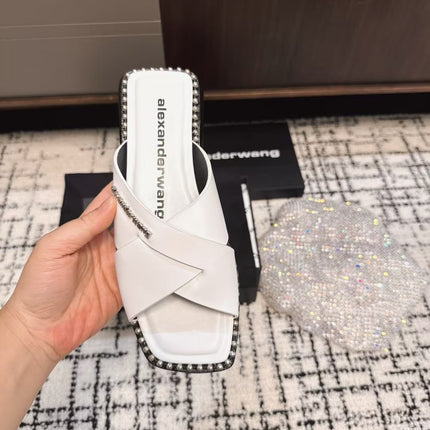 RHODES STUDDED SLIDE SANDAL IN WHITE CALFSKIN