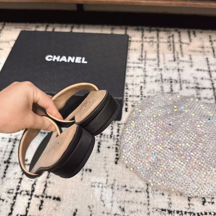 SLIPPERS IN BLACK SATIN MIX CALFSKIN