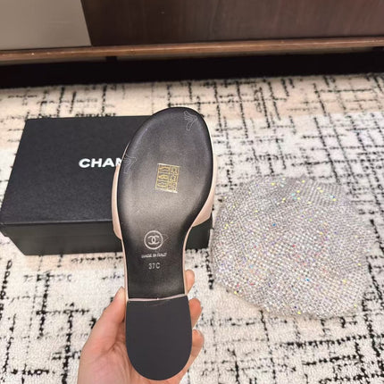 SLIPPERS IN LIGHT PINK SATIN MIX CALFSKIN