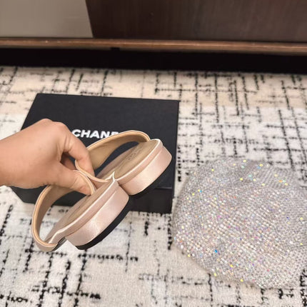 SLIPPERS IN LIGHT PINK SATIN MIX CALFSKIN