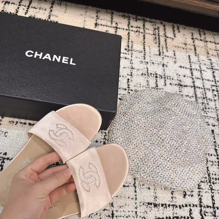 SLIPPERS IN LIGHT PINK SATIN MIX CALFSKIN