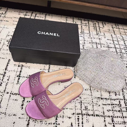 SLIPPERS IN LILAC PURPLE SATIN MIX CALFSKIN