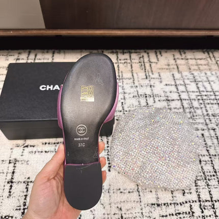 SLIPPERS IN LILAC PURPLE SATIN MIX CALFSKIN