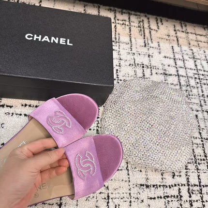 SLIPPERS IN LILAC PURPLE SATIN MIX CALFSKIN