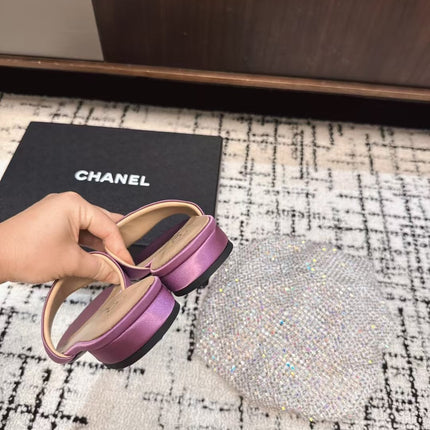 SLIPPERS IN LILAC PURPLE SATIN MIX CALFSKIN