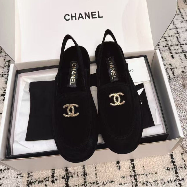 SLINGBACK LOAFER IN BLACK SUEDE AND SHEARLING