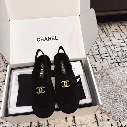 SLINGBACK LOAFER IN BLACK SUEDE AND SHEARLING