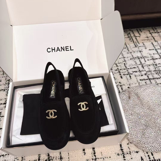 SLINGBACK LOAFER IN BLACK SUEDE AND SHEARLING