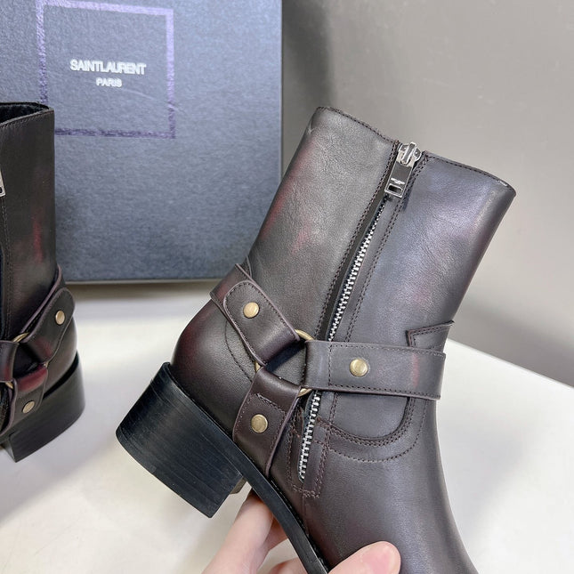 SL HARNESS BOOTS BLACK AND GARNET CALFSKIN