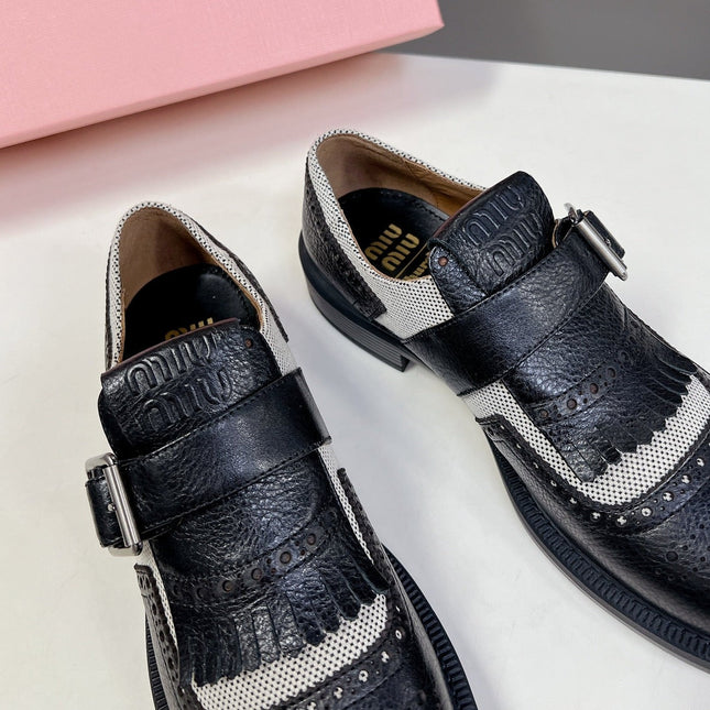 UNIQUE THICK-SOLED OXFORD SHOES BLACK MIX CREAM CALFSKIN