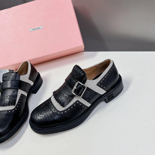 UNIQUE THICK-SOLED OXFORD SHOES BLACK MIX CREAM CALFSKIN