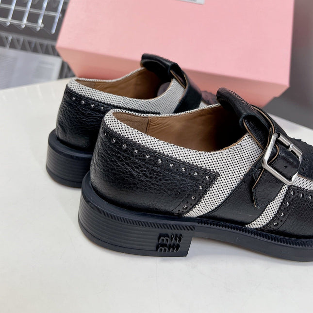 UNIQUE THICK-SOLED OXFORD SHOES BLACK MIX CREAM CALFSKIN