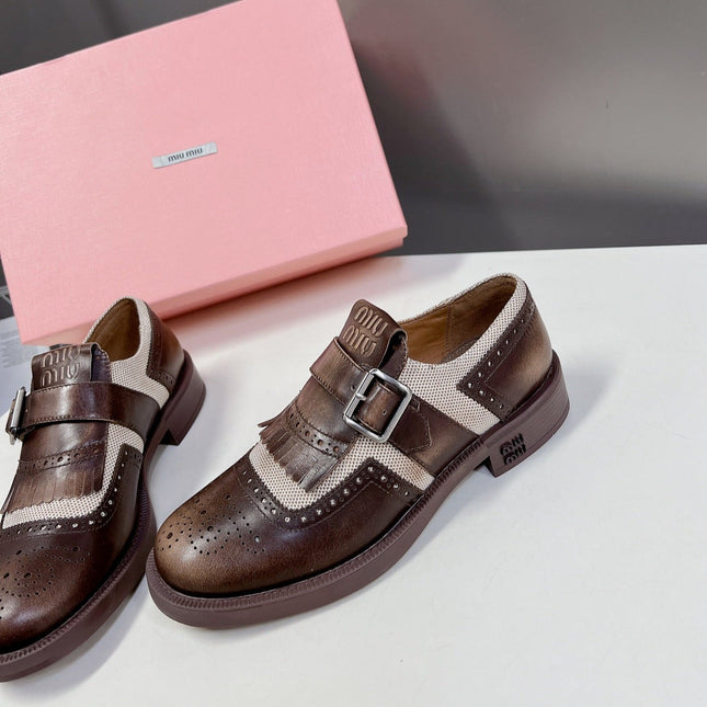 UNIQUE THICK-SOLED OXFORD SHOES WOOD MIX CREAM CALFSKIN