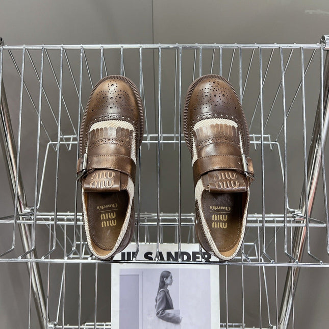 UNIQUE THICK-SOLED OXFORD SHOES WOOD MIX CREAM CALFSKIN