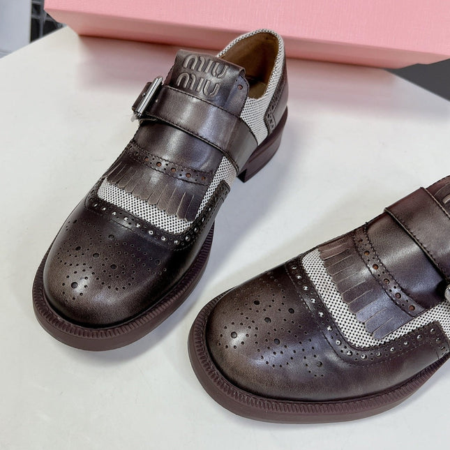 UNIQUE THICK-SOLED OXFORD SHOES BROWN MIX CREAM CALFSKIN