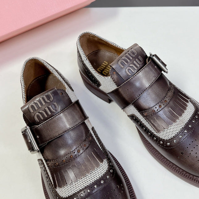 UNIQUE THICK-SOLED OXFORD SHOES BROWN MIX CREAM CALFSKIN