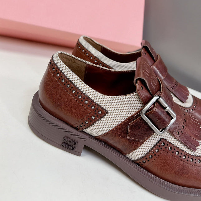 UNIQUE THICK-SOLED OXFORD BRIGHT BROWN MIX CREAM CALFSKIN