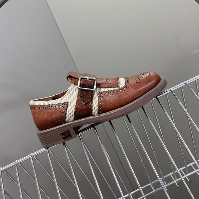 UNIQUE THICK-SOLED OXFORD BRIGHT BROWN MIX CREAM CALFSKIN