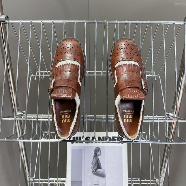 UNIQUE THICK-SOLED OXFORD BRIGHT BROWN MIX CREAM CALFSKIN