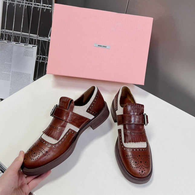 UNIQUE THICK-SOLED OXFORD BRIGHT BROWN MIX CREAM CALFSKIN