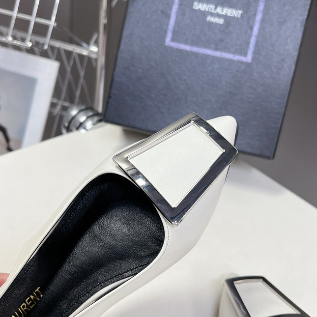 SL SQUARE BUCKLE SLINGBACK WHITE CALFSKIN