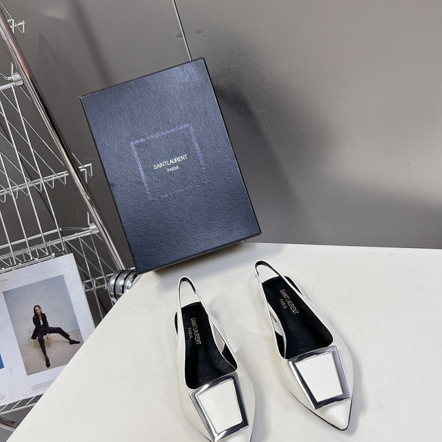 SL SQUARE BUCKLE SLINGBACK WHITE CALFSKIN
