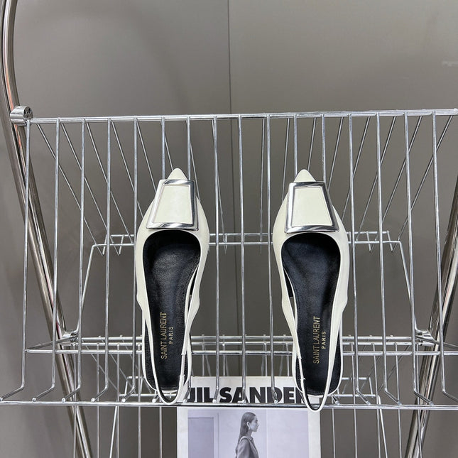 SL SQUARE BUCKLE SLINGBACK WHITE CALFSKIN