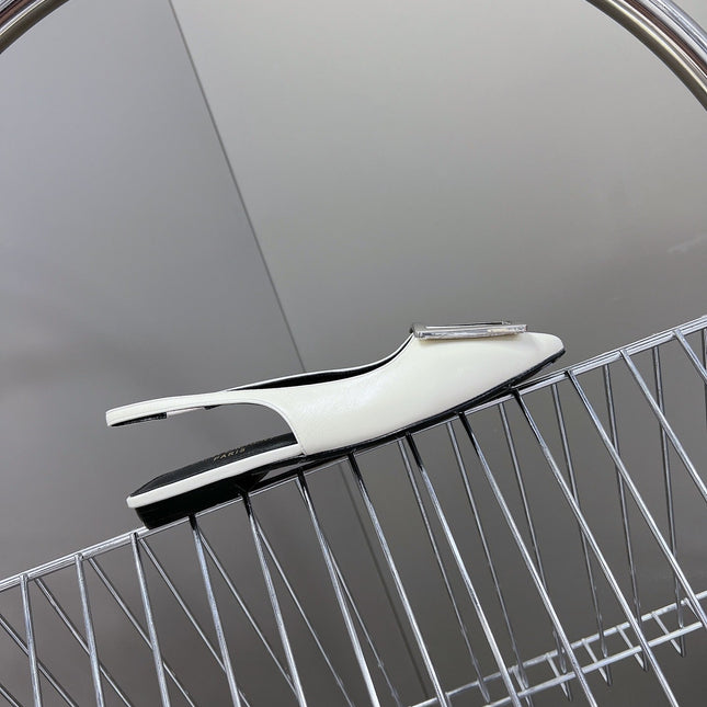 SL SQUARE BUCKLE SLINGBACK WHITE CALFSKIN