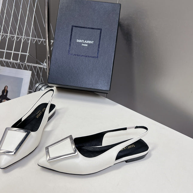 SL SQUARE BUCKLE SLINGBACK WHITE CALFSKIN