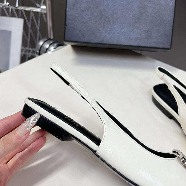 SL SQUARE BUCKLE SLINGBACK WHITE CALFSKIN