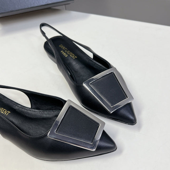 SL SQUARE BUCKLE SLINGBACK BLACK CALFSKIN