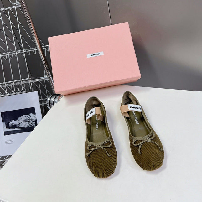 BALLET FLAT SHOES DARK OLIVE COLOR SHEEPSKIN