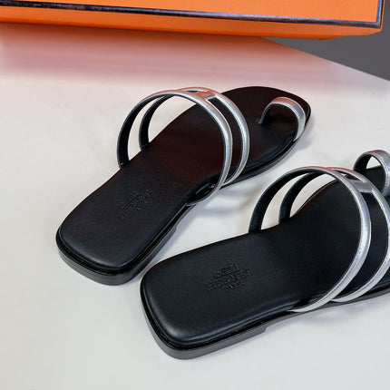 Georgia Sandals Silver Black Calfskin