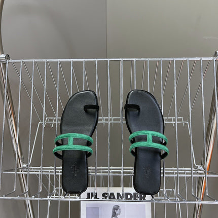 Georgia Sandals Teal Suede Black Calfskin
