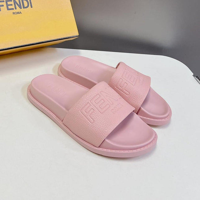 FENDI ROMA SLIDES IN LIGHT PINK LAMBSKIN LEATHER