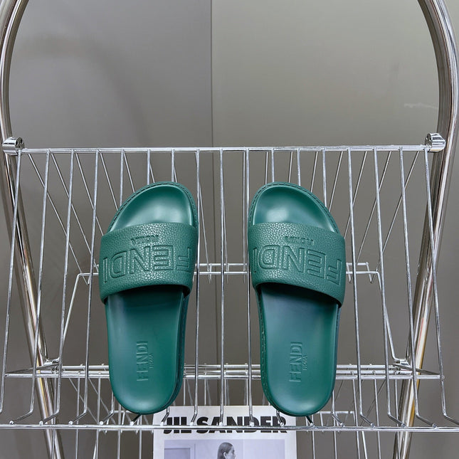 FENDI ROMA SLIDES IN TEAL GREEN LAMBSKIN LEATHER