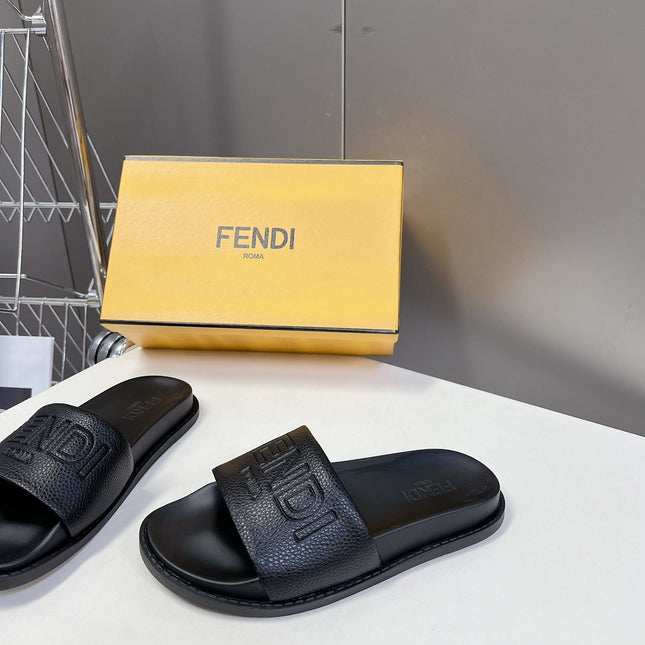 FENDI ROMA SLIDES IN BLACK LAMBSKIN LEATHER