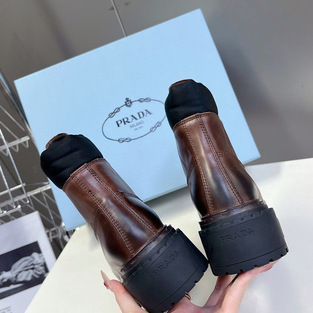 PRA LACE-UP BOOTS OMBRE CHOCOLATE CALFSKIN