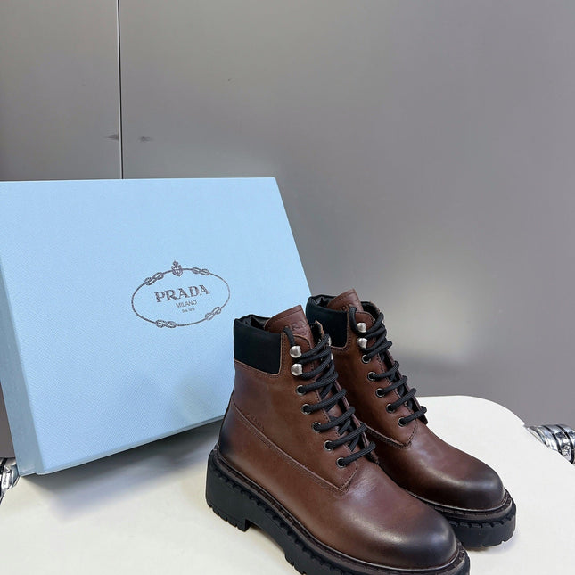 PRA LACE-UP BOOTS OMBRE CHOCOLATE CALFSKIN