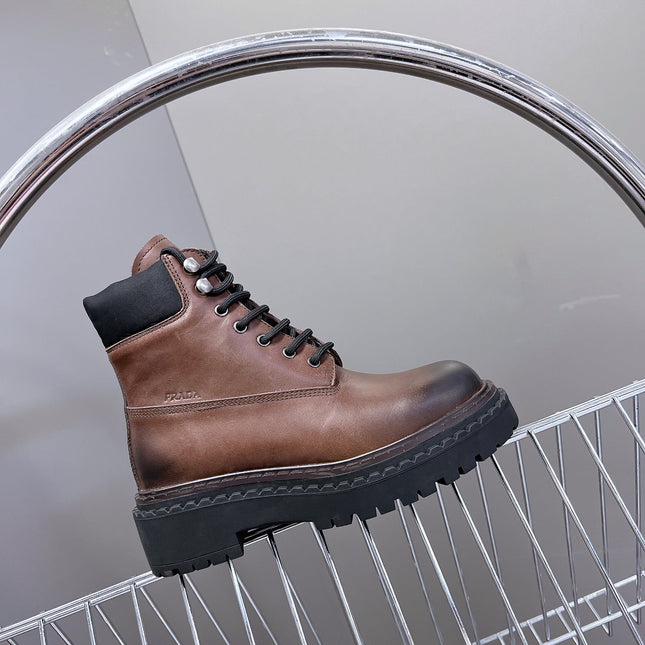 PRA LACE-UP BOOTS OMBRE CHOCOLATE CALFSKIN