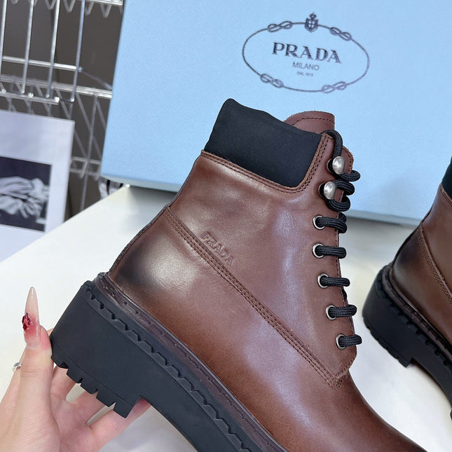 PRA LACE-UP BOOTS OMBRE CHOCOLATE CALFSKIN