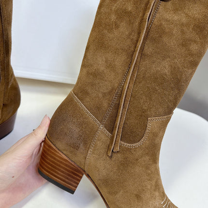 CELINE 25S HIGH CUT CHELSEA BOOTS 45MM IN BROWN SUEDE