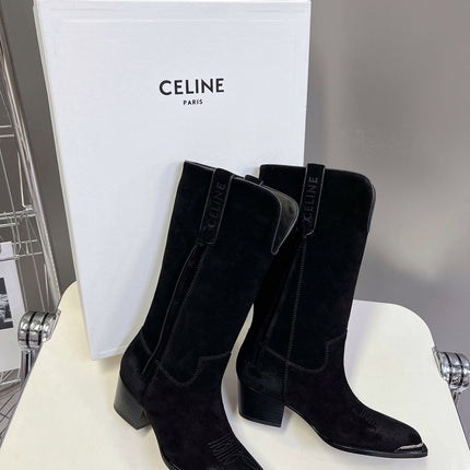 CELINE 25S HIGH CUT CHELSEA BOOTS 45MM IN BLACK SUEDE