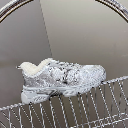 DIOR CHRONO SNEAKER 25S IN SILVER LAMBSKIN AND MESH FABRIC