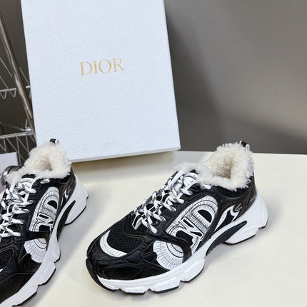 DIOR CHRONO SNEAKER 25S IN BLACK LAMBSKIN AND MESH FABRIC
