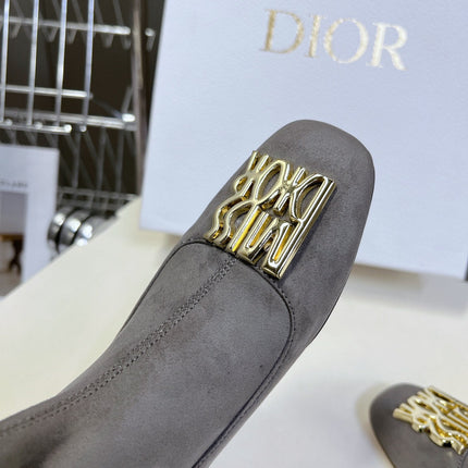 ICON HEELED ANKLE BOOT DOVE GRAY SUEDE 4 CM WITH GOLD LOGO