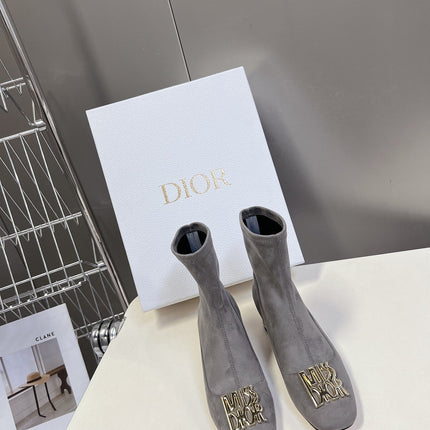 ICON HEELED ANKLE BOOT DOVE GRAY SUEDE 4 CM WITH GOLD LOGO