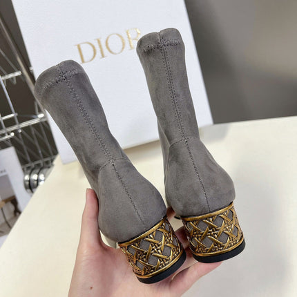 ICON HEELED ANKLE BOOT DOVE GRAY SUEDE 4 CM WITH GOLD LOGO