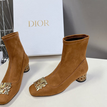 ICON HEELED ANKLE BOOT BRONZE BROWN SUEDE 4 CM WITH GOLD LOGO